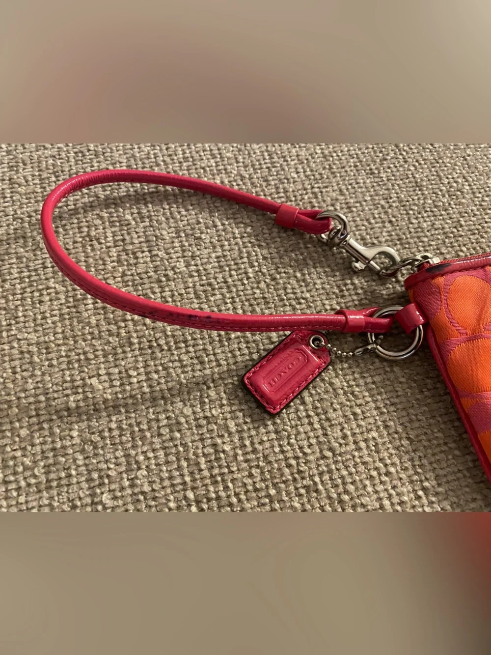 COACH Orange & Pink Signature Zip POPPY Wristlet
